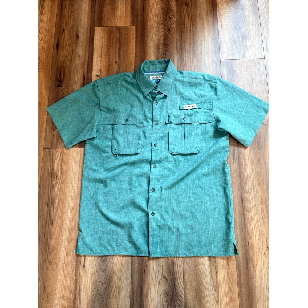 Magellan Outdoors Fish Gear Shirt Green Vented Men's Medium Relaxed Fit Mesh